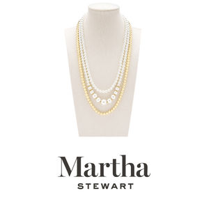 Martha Stewart Three Strand Pearl and Ball Necklace In Gold